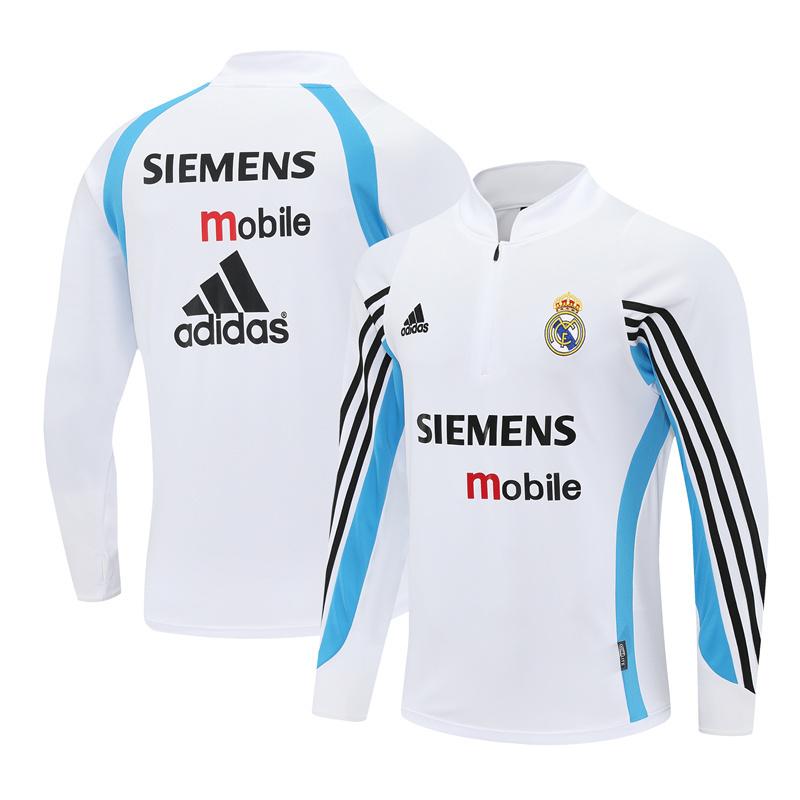 Retro 03/04 Real Madrid White Half Zipper Jacket+Long Pants