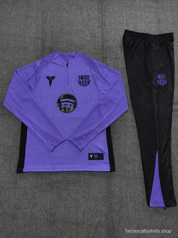 25/26 Kids Barcelona Purple Joint Edition Half Zipper Jacket+Long Pants