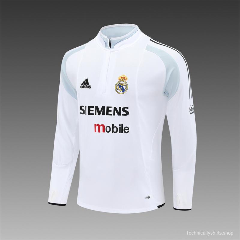 Retro 04/05 Real Madrid White Half Zipper Jacket