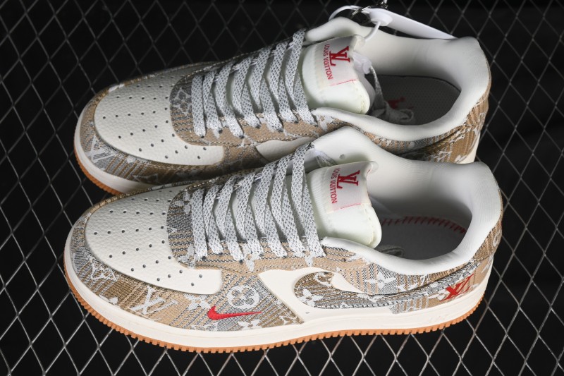 Nike Air Force 1 '07 Low LV Collaboration Grey Brown Floral Canvas Casual Sneakers - DF0188-076