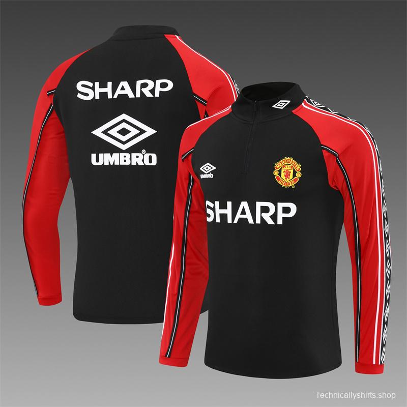 Retro 98/99 Manchester United Black Half Zipper Jacket+Long Pants