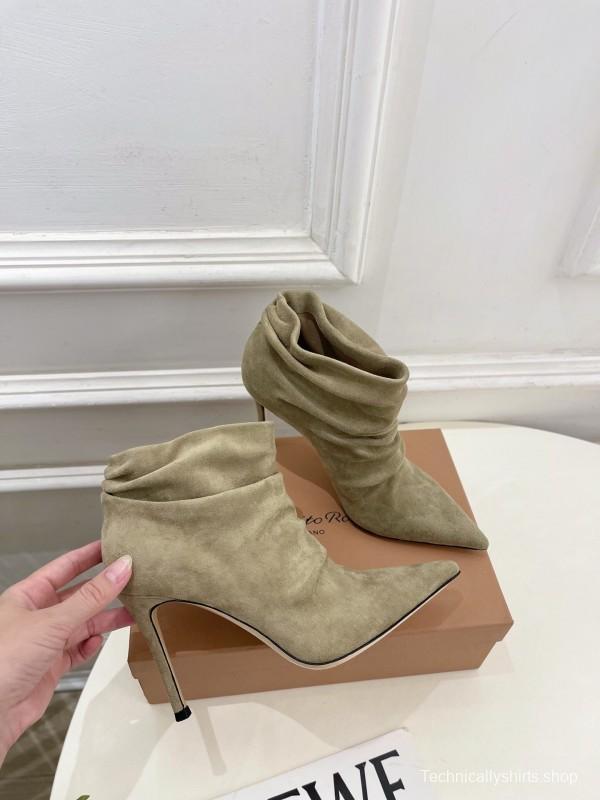 Gianvito Rossi GR Pointed Toe Retro Pleated High Heel Ankle Boots - KFY00340