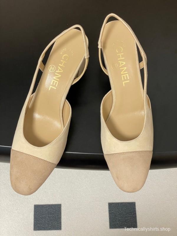 Chanel Sling-back Two-tone Suede Slingback Sandals Flat/Heeled - KFY00280