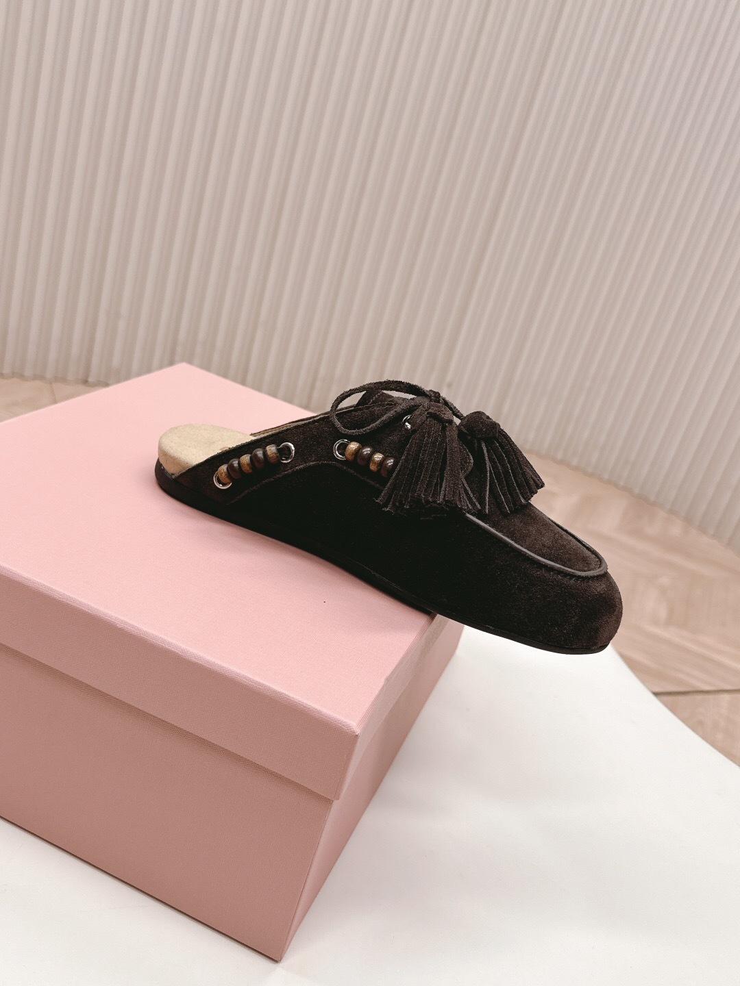 Miu Miu Fall/Winter 2025 Tassel Loafer Mule with Bead Accents - LY00320