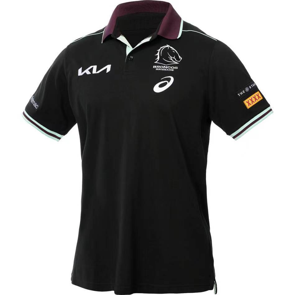 25/26 Brisbane Broncos Black with Maroon Collar Polo Shirt