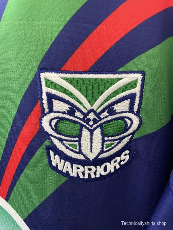 25/26 New Zealand Warriors Navy Blue with Green and Red Diagonal Stripes and Circular Gradient Heritage Jersey
