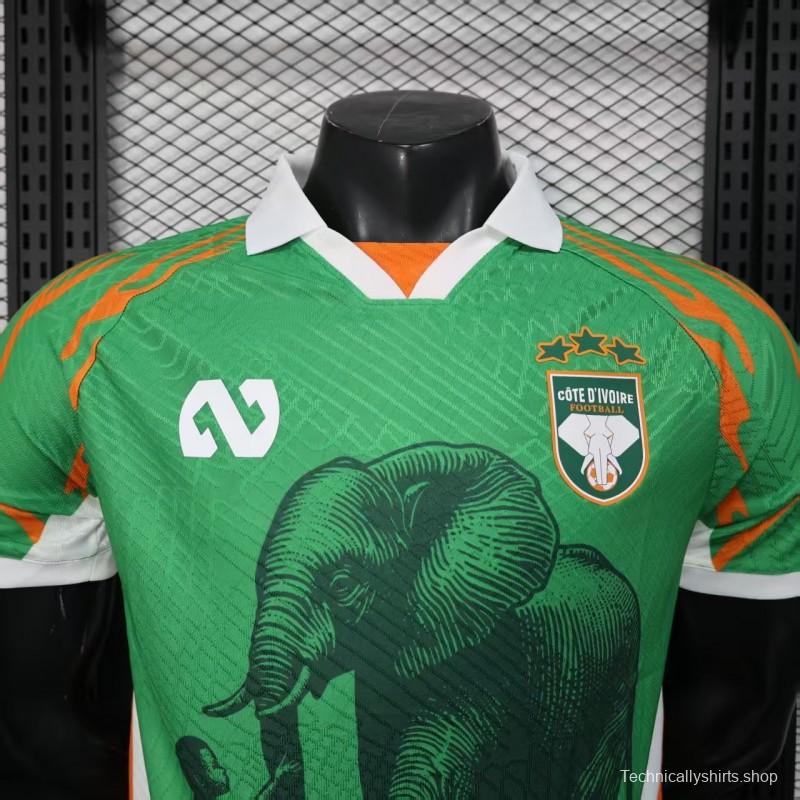Player Version 2025 Ivory Coast Green with Elephant Graphic and Orange Trim Jersey