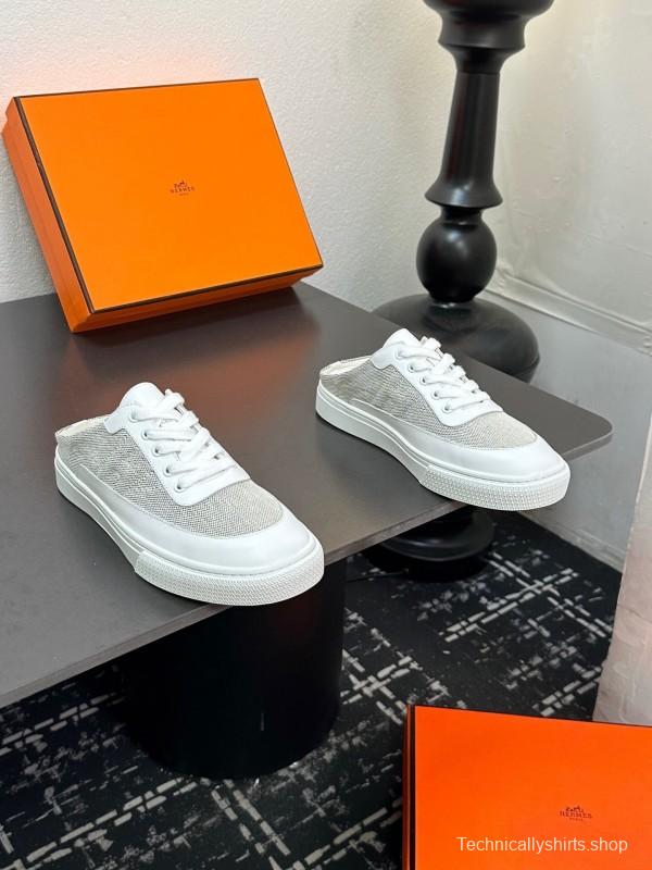 Hermes Deep Series Couple White Sneakers Casual Skate Shoes - AS00320