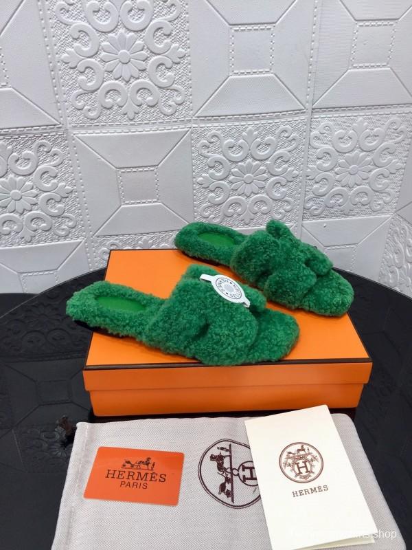 H Teddie Wool H Slippers Flat Sole Winter Home Shoes - LY00240