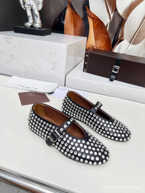 Alaia 2025/SS Crystal Embellished Ballet Dance Shoes with 0.8CM Inner Height - LY00340