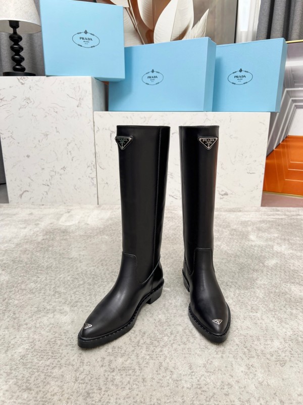 Prada Classic Triangle Logo Pointed Toe Boots - LY00400