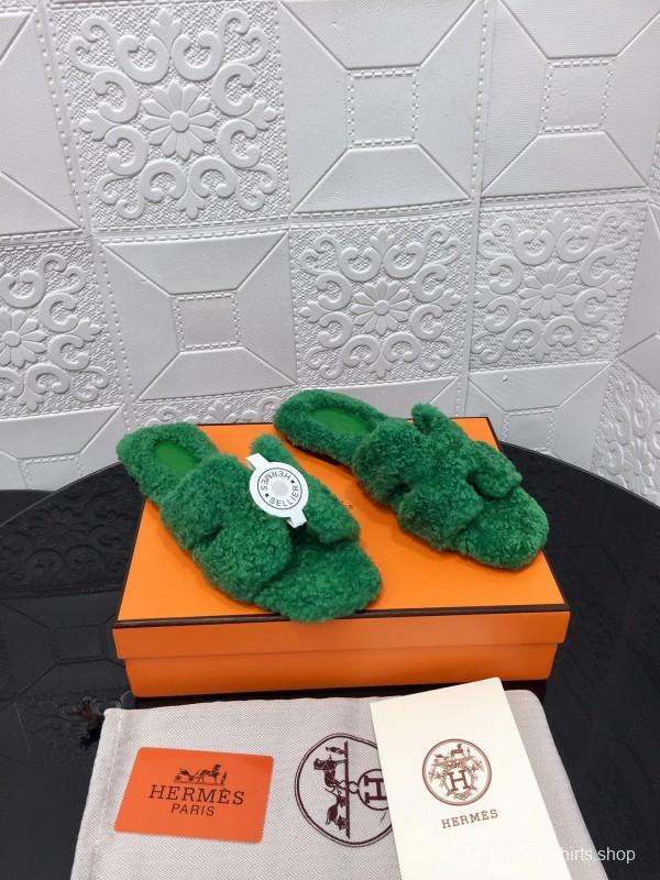 H Teddie Wool H Slippers Flat Sole Winter Home Shoes - LY00240