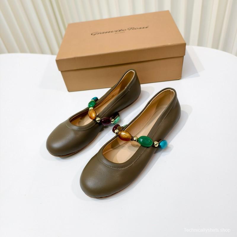 Gianvito Rossi Bohemian Style Turquoise Flat Ballet Shoes - LY00320