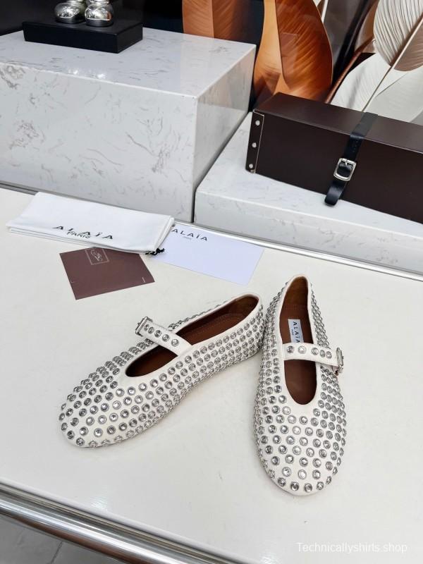 Alaia 2025/SS Crystal-Studded Ballet Flats with Built-in 0.8CM Height Increase - LY00340
