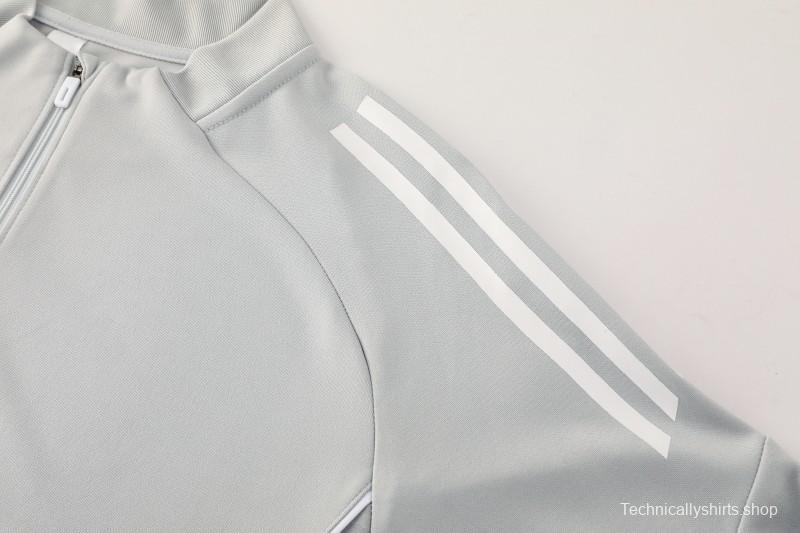 25/26  Adidas Light Grey Full zipper Jacket Tracksuit+ long pants