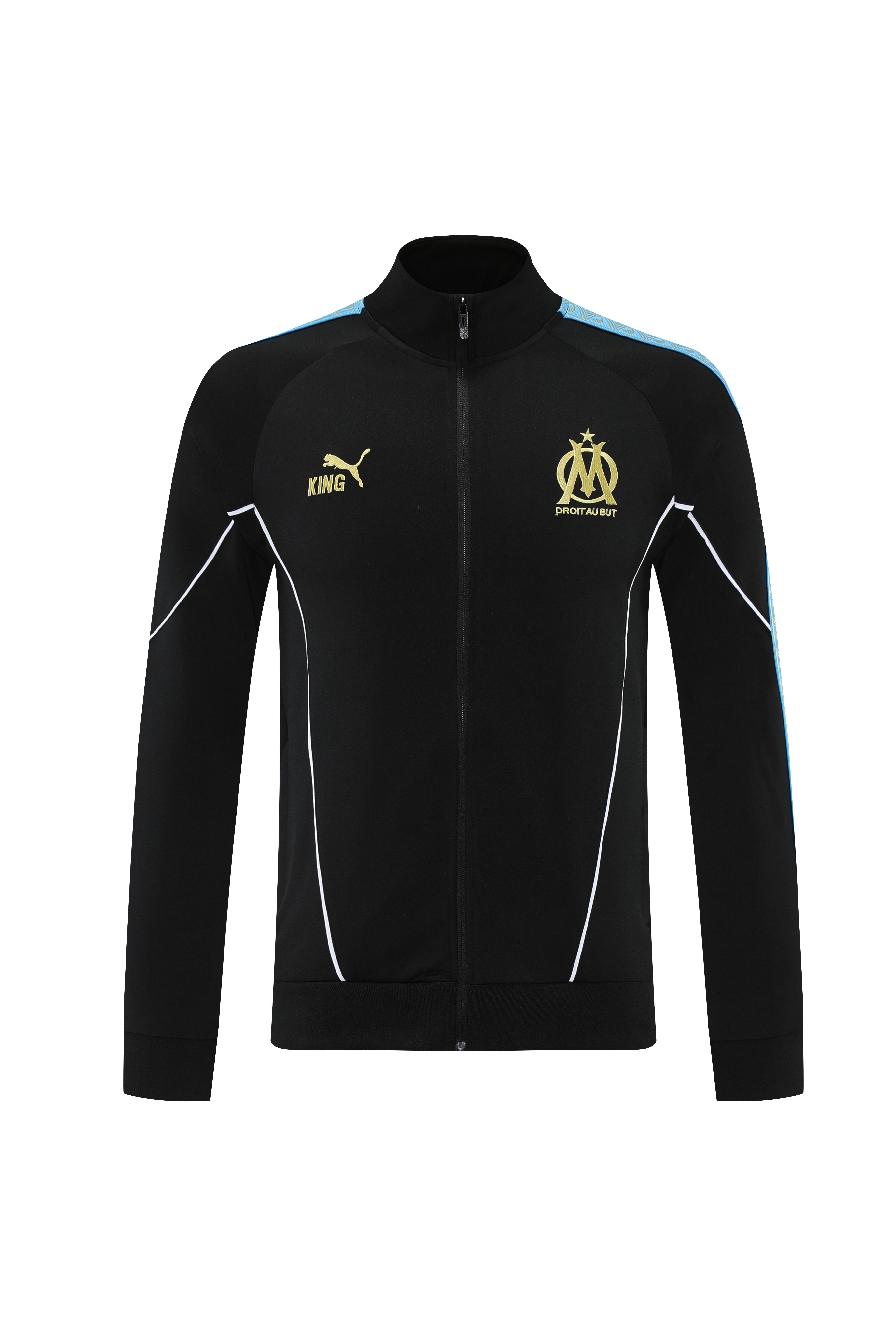 25/26 Olympique Marseille Black Full zipper Jacket Tracksuit+ long pants