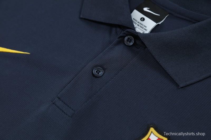 26/27  Barcelona Navy Blue Polo Training Shirt + Long Pants Tracksuit