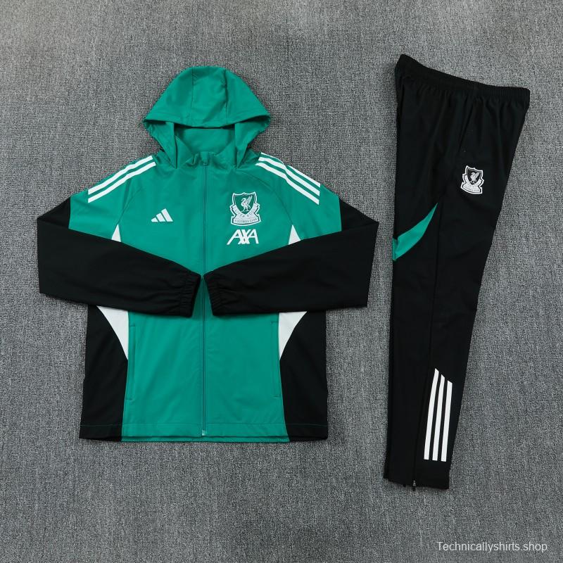 26/27 Liverpool Green Full Zipper Hooded Jacket Tracksuit + Black Long Pants