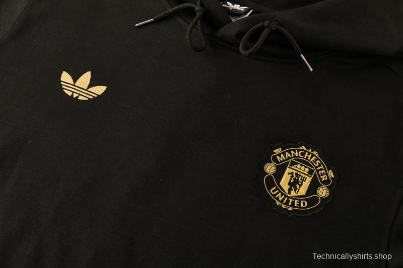 26/27 Manchester United Black Pullover Hooded Tracksuit + Long Pants