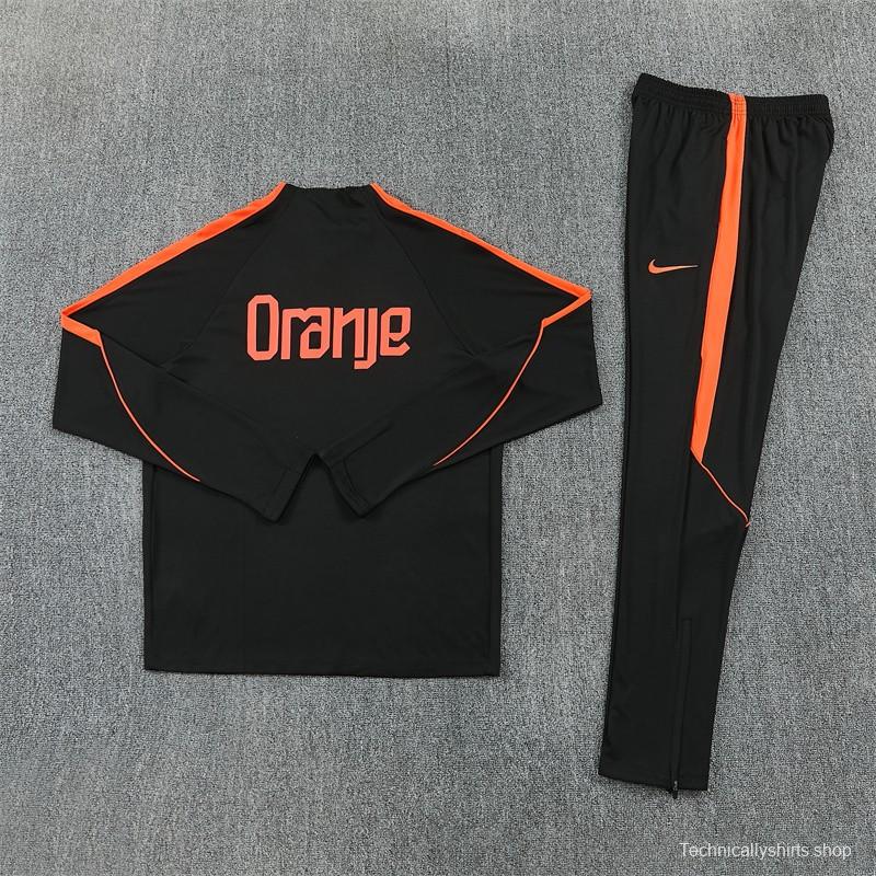 2026 Netherlands Black & Orange  Half Zipper Jacket Tracksuit + Long Pants