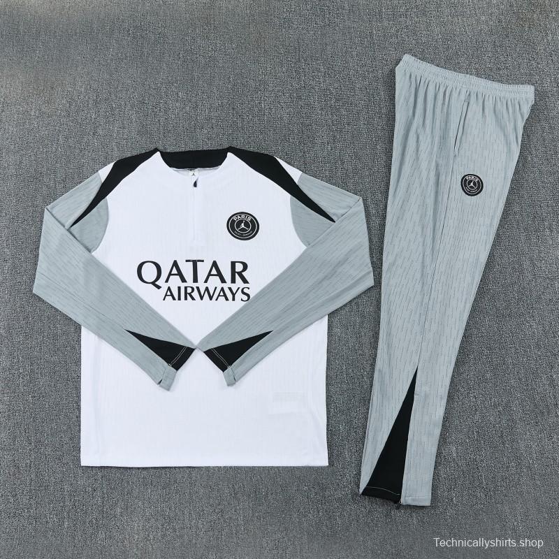 2026/27 Paris Saint-Germain White  Half Zipper Jacket Tracksuit + Light Grey Long Pants