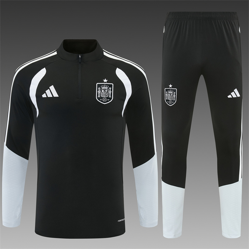 2026 Spain Black & White Half Zipper Jacket Tracksuit + Long Pants