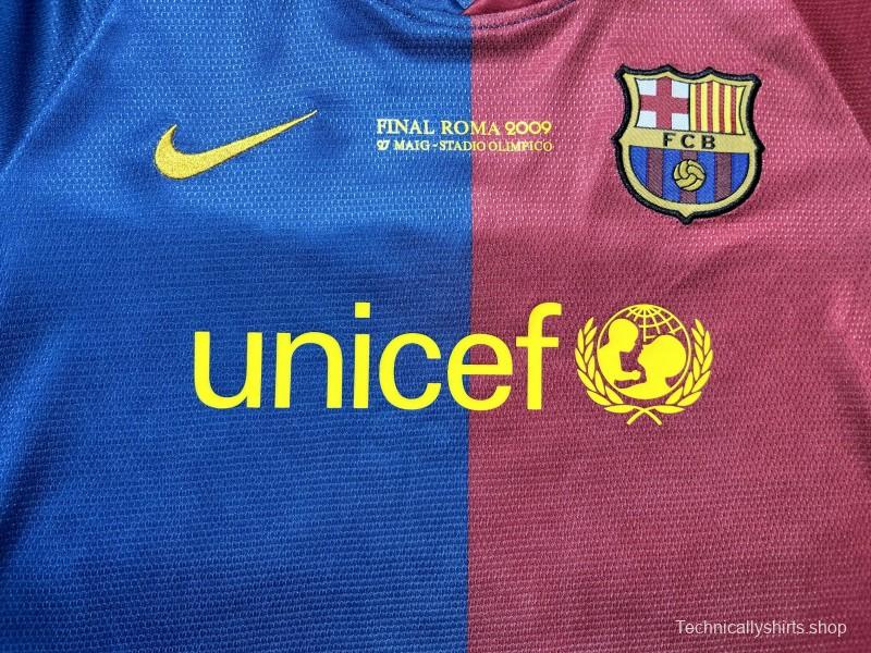 Retro Kids 08/09 Barcelona Home Champions Long Sleeve Jersey