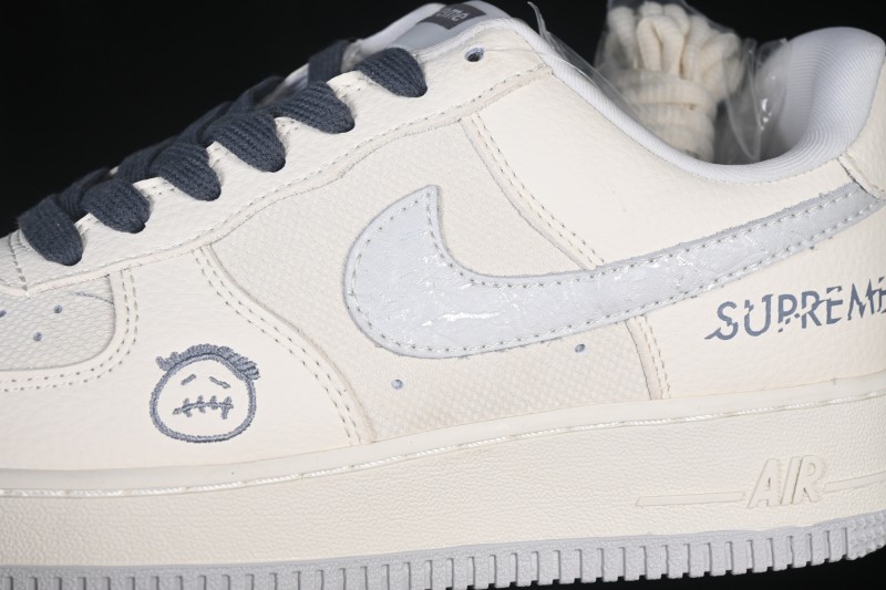 Nike Air Force 1 '07 Low Canvas White Grey Casual Skateboarding Shoes with Full-Length Air Cushion - DW8806-009