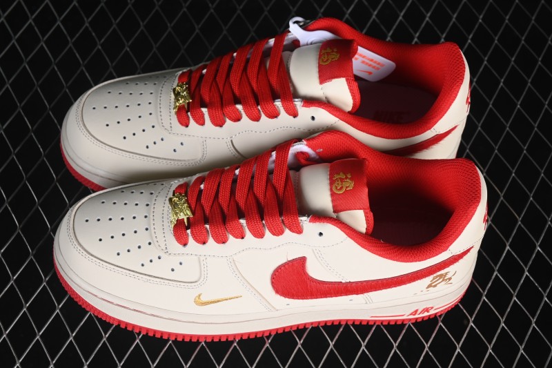 Nike Air Force 1 '07 Low Year of the Horse Limited Edition Cream and Rouge Low-Top Casual Sneakers - NH0601-513