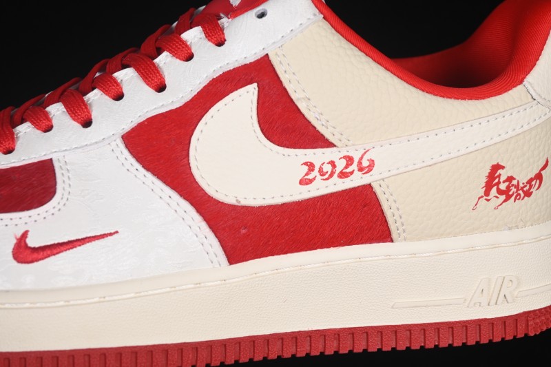 Nike Air Force 1 '07 Low Year of the Horse Limited Edition White Red Horsehair Chinese Style Casual Sneakers - XL1979-145