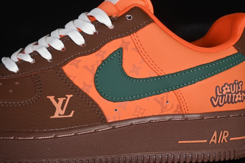 Nike Air Force 1 '07 Low Collaboration Sneakers in Orange Brown and Sage Green Casual Court Shoes - DF0188-126