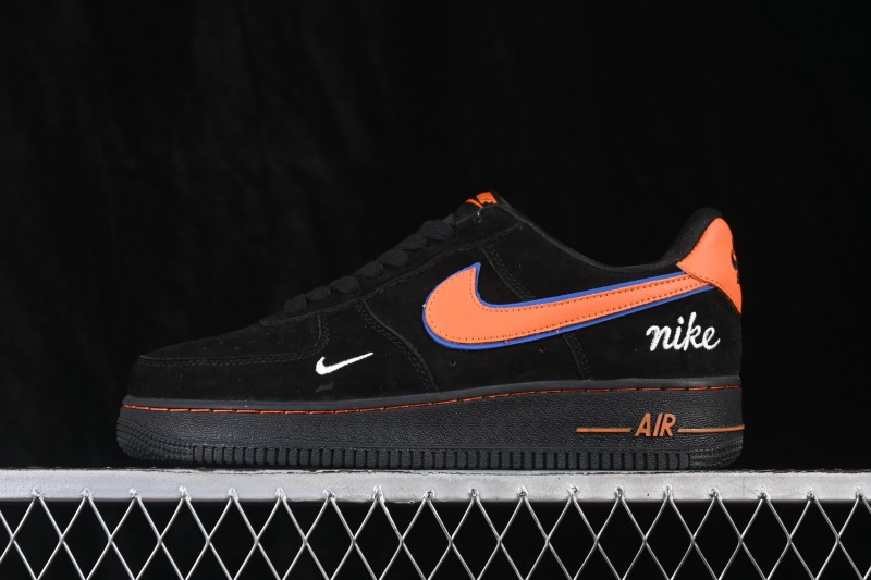 Nike Air Force 1 '07 Low Basketball Shoes with Black Suede and Orange Swoosh - FV3694-109