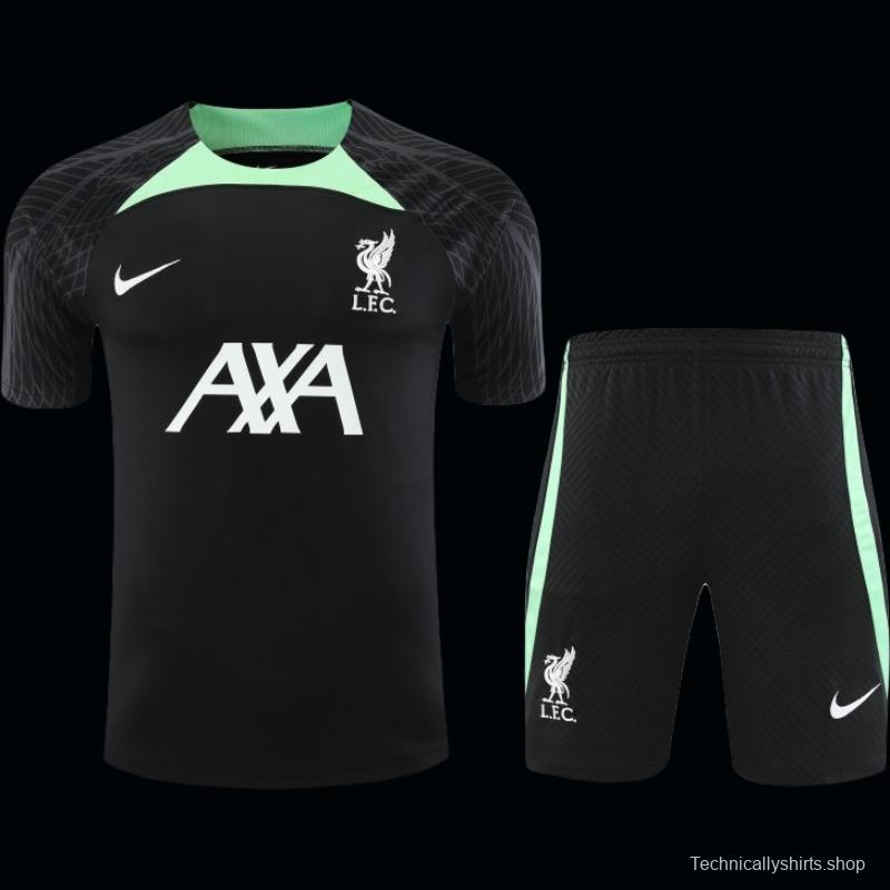 23-24 Liverpool Black Green Short Sleeve+Shorts