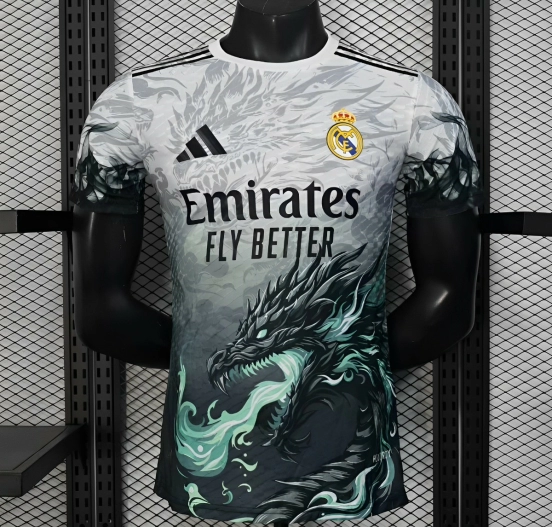 Player Version 25/26 Real Madrid White with Black Dragon Fire Jersey
