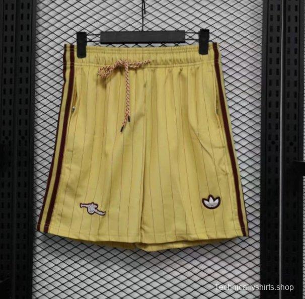 Player Version 25/26 Arsenal Yellow with Burgundy Side Stripes and Pinstripes Shorts