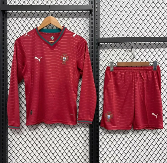 2026 Kids Portugal Home Long Sleeve Jersey