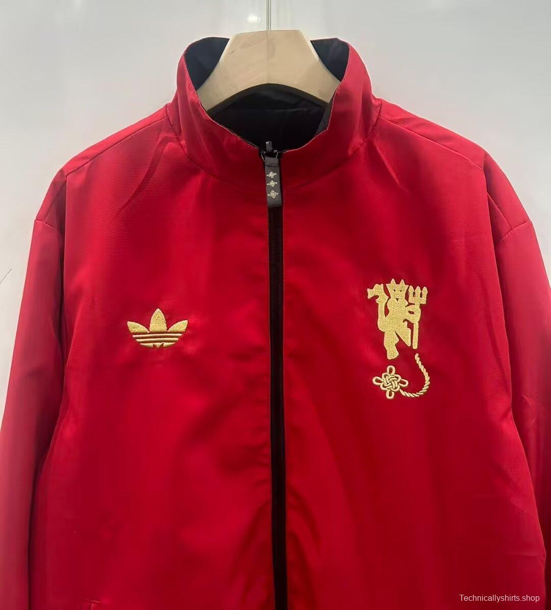 25/26 Manchester United Red/Black Reversible Full Zipper Windbreaker