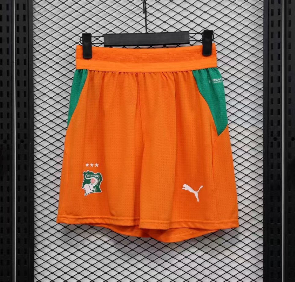 2026 Player Version Ivory Coast Orange with Green Side Panels Shorts