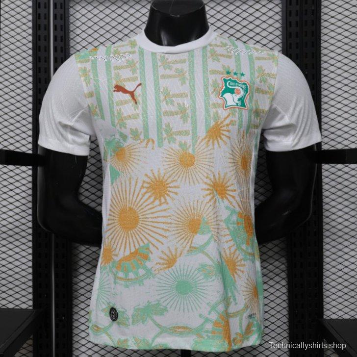 Player Version 2026 Ivory Coast Away White with Tropical Sunflower  Print Jersey