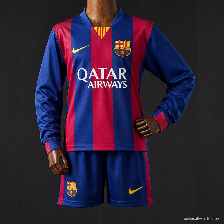 14/15 Kids Barcelona Home Retro Long-Sleeve Kit Jersey Size 16-28